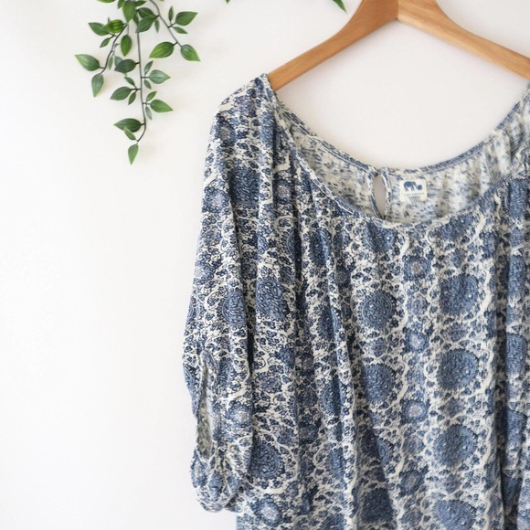 Lucky Brand John Robshaw Women's Dolman Sleeve Blue & Beige Top Size M - Picture 2 of 9